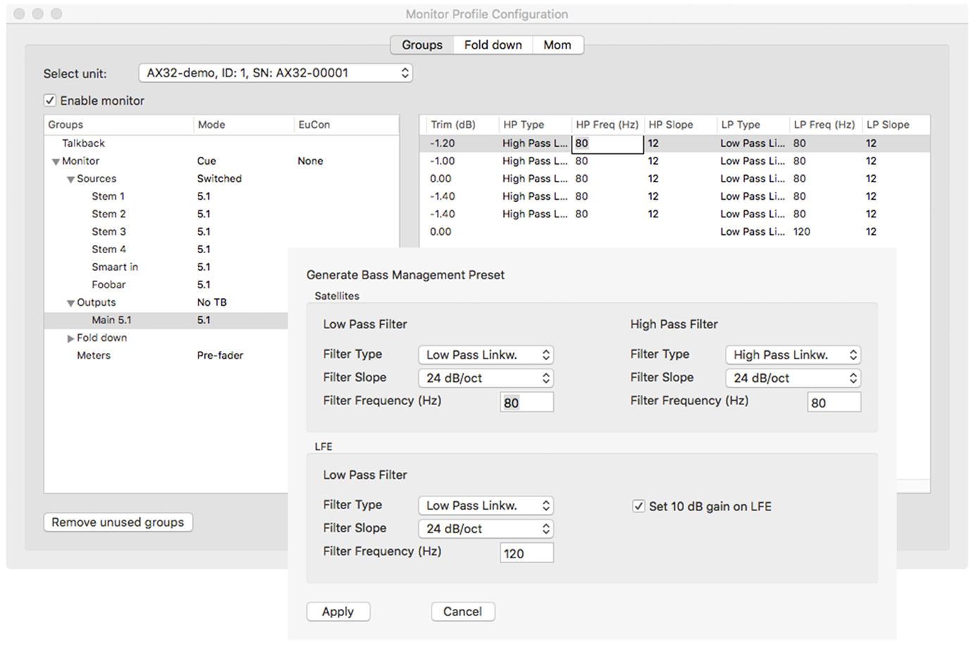 Bass Management GUI