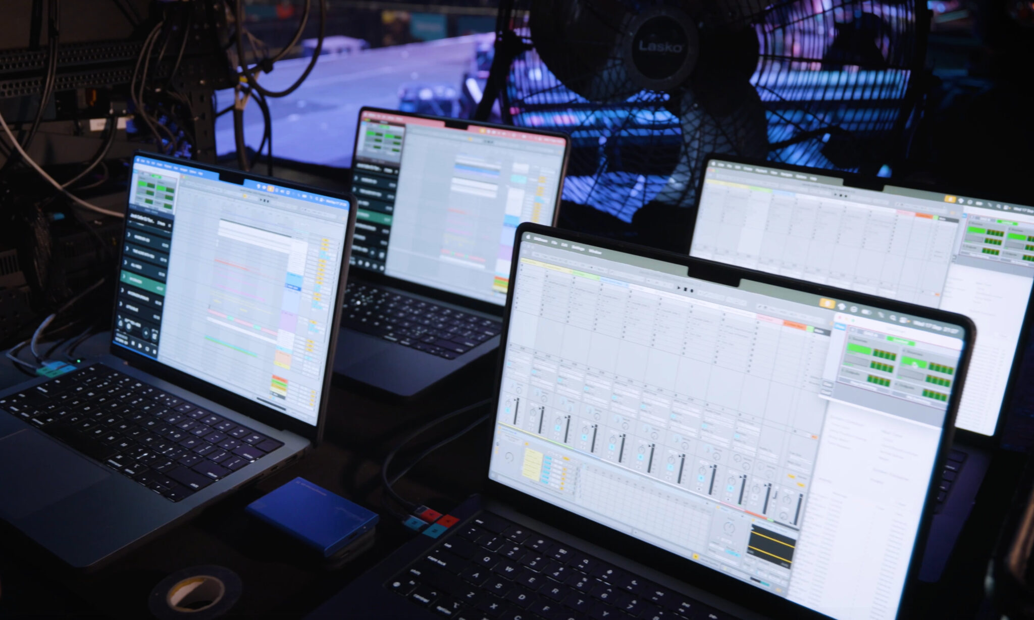 At the Playback Station, Toby Burrow has four Mac Pro laptops running Ableton Live.